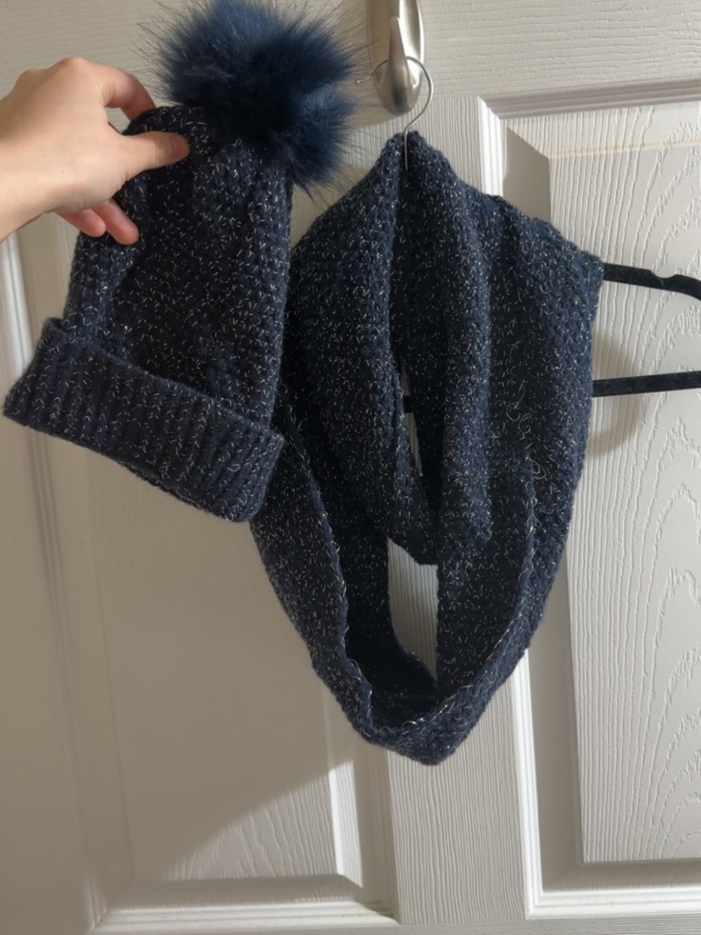 Navy Knit Pom Beanie & Infinity Scarf Set